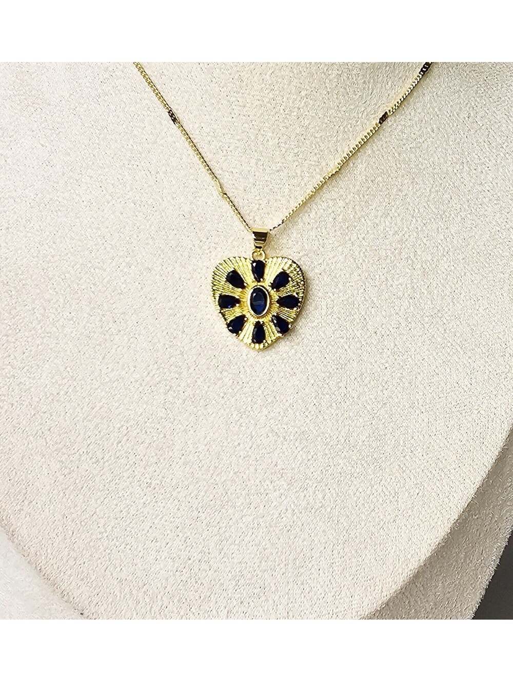 Faceted Blue Sapphire CZ Heart Pendant 14k  Gold-plated NEW Adjustable Necklace